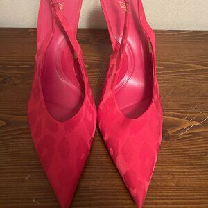 Zara Leopard Print Pointed Toe Sling Back Pink Sandals Size 38